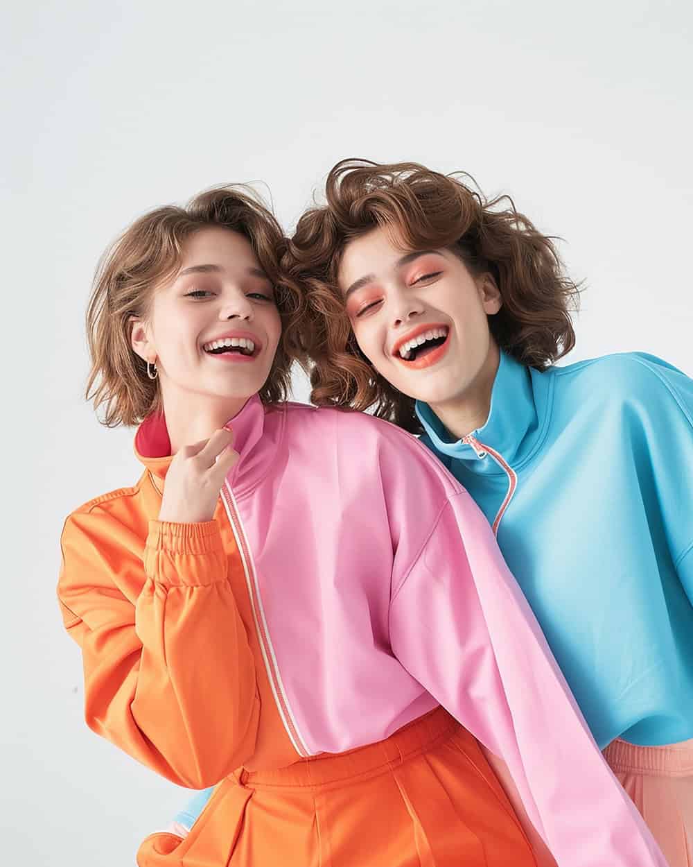 two-women-pose-picture-with-word-one-is-wearing-blue-red-shirt